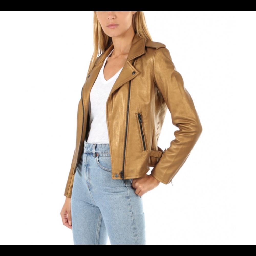 IRO Gold Metallic leather Jacket size 38 - Picture 3 of 12